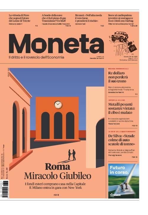 Su Moneta mattone e auto. Cibo malato sulla tavola
